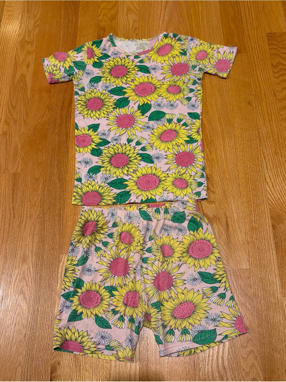 Kids Sunflower Short Pajama Set - Pink & Yellow 100% Cotton size 12